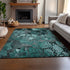 9' X 12' Teal And Gray Floral Washable Area Rug With UV Protection