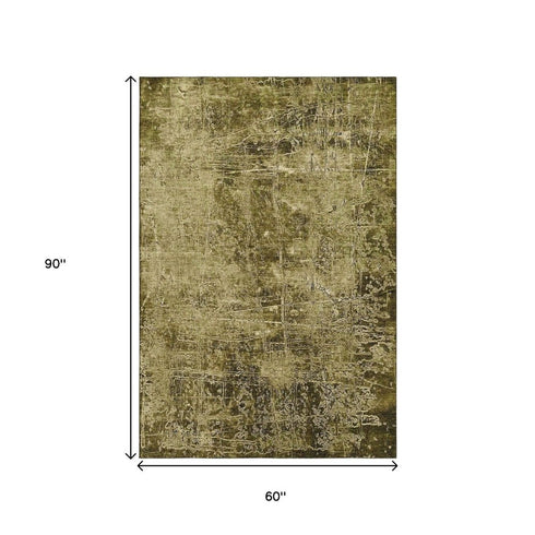5' X 8' Brown And Ivory Abstract Washable Area Rug With UV Protection