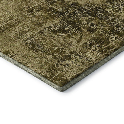 5' X 8' Brown And Ivory Abstract Washable Area Rug With UV Protection