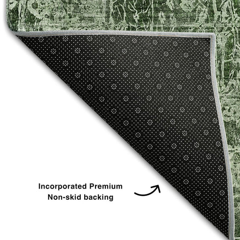 5' X 8' Emerald And Ivory Abstract Washable Area Rug With UV Protection
