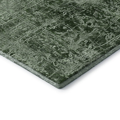 5' X 8' Emerald And Ivory Abstract Washable Area Rug With UV Protection