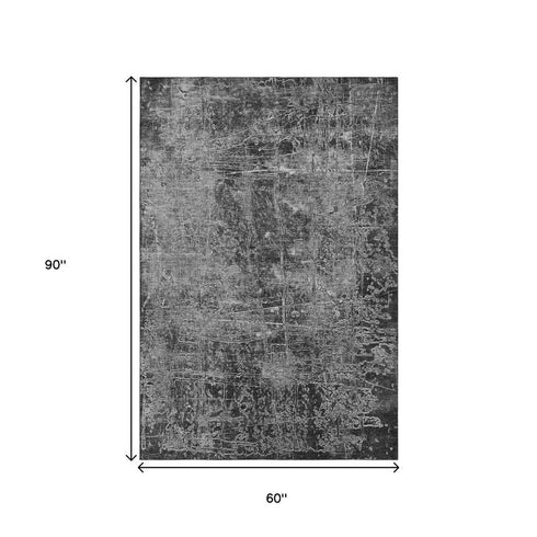 5' X 8' Gray And Ivory Abstract Washable Area Rug With UV Protection