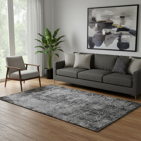 5' X 8' Gray And Ivory Abstract Washable Area Rug With UV Protection