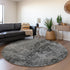 8' Gray And Ivory Abstract Washable Round Rug With UV Protection
