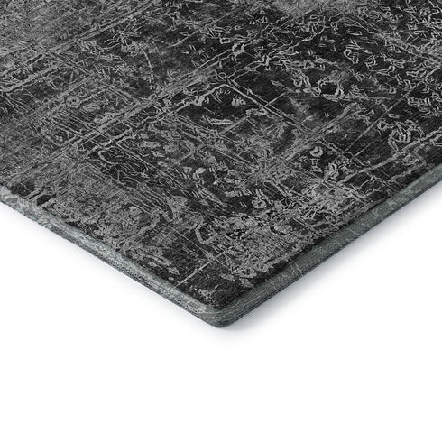 8' Gray And Ivory Abstract Washable Round Rug With UV Protection