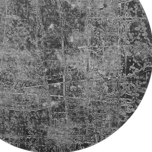 8' Gray And Ivory Abstract Washable Round Rug With UV Protection
