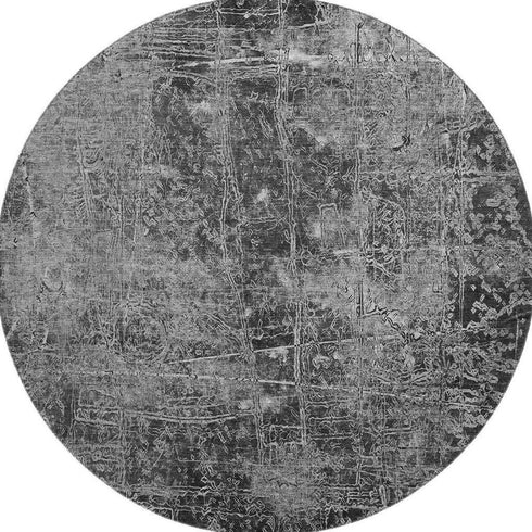 8' Gray And Ivory Abstract Washable Round Rug With UV Protection