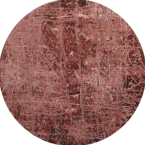 8' Merlot And Ivory Abstract Washable Round Rug With UV Protection