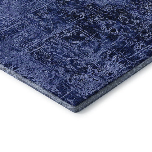 5' X 8' Navy Blue And Ivory Abstract Washable Area Rug With UV Protection