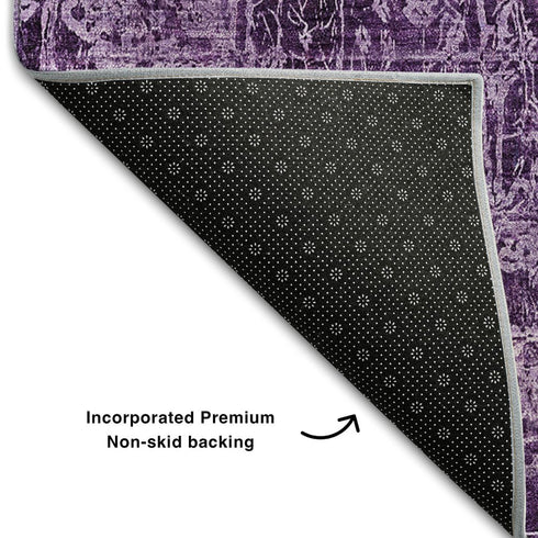 5' X 8' Purple And Ivory Abstract Washable Area Rug With UV Protection