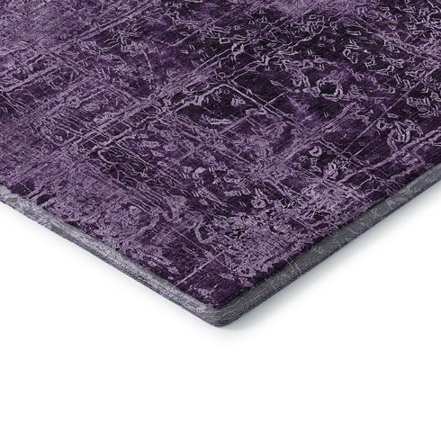 5' X 8' Purple And Ivory Abstract Washable Area Rug With UV Protection
