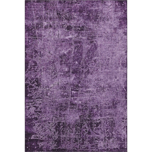 5' X 8' Purple And Ivory Abstract Washable Area Rug With UV Protection