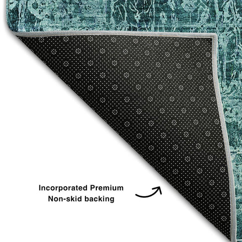 5' X 8' Teal And Ivory Abstract Washable Area Rug With UV Protection