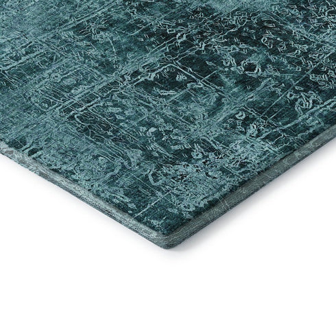 5' X 8' Teal And Ivory Abstract Washable Area Rug With UV Protection
