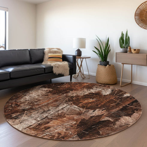 9' X 12' Rust And Ivory Floral Washable Area Rug With UV Protection