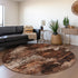 9' X 12' Rust And Ivory Floral Washable Area Rug With UV Protection
