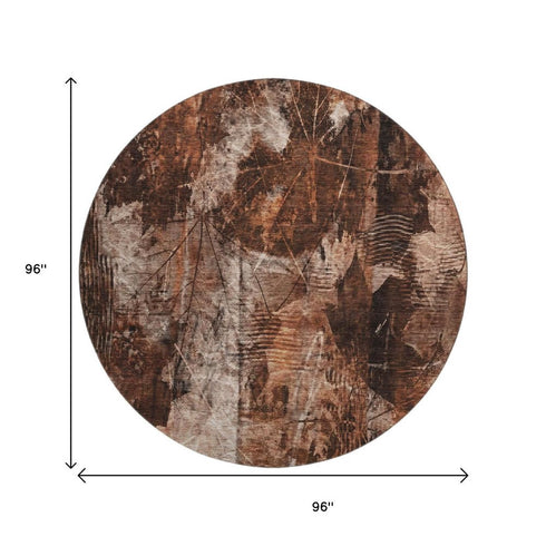 9' X 12' Rust And Ivory Floral Washable Area Rug With UV Protection