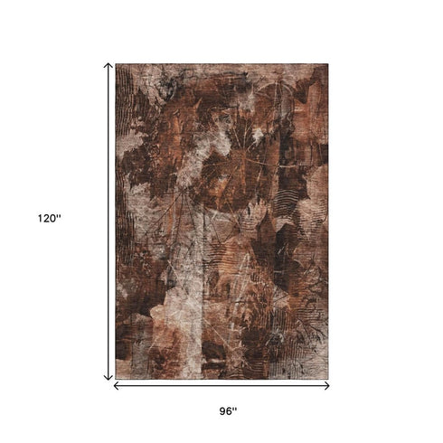 9' X 12' Rust And Ivory Floral Washable Area Rug With UV Protection