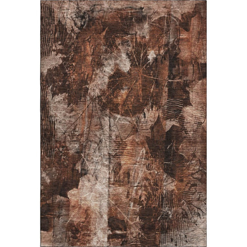 9' X 12' Rust And Ivory Floral Washable Area Rug With UV Protection