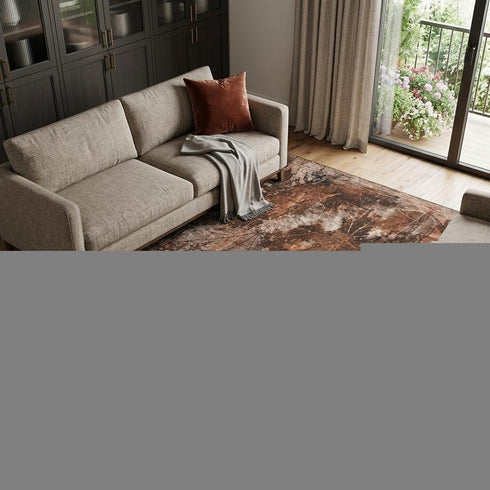 9' X 12' Rust And Ivory Floral Washable Area Rug With UV Protection