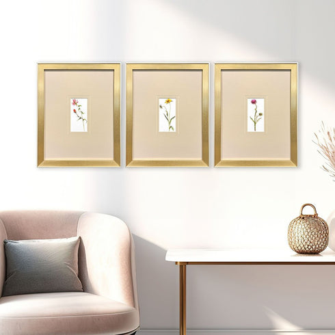 Set Of Three Pretty Florals I Gold Framed Wall Art