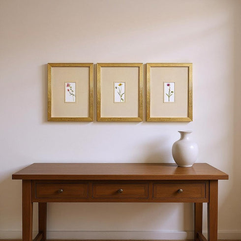 Set Of Three Pretty Florals I Gold Framed Wall Art