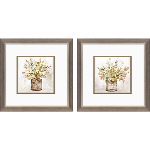 Set Of Two Earthy Garden Silver Framed Wall Art