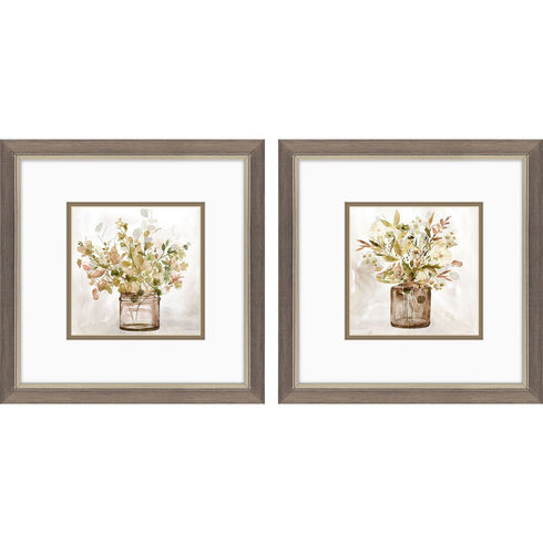 Set Of Two Earthy Garden Silver Framed Wall Art