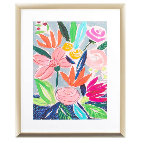 Naive Neon Bouquet I Gold Framed Wall Art