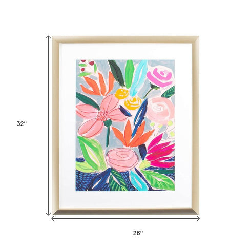 Naive Neon Bouquet I Gold Framed Wall Art