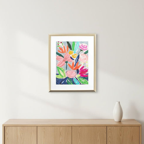 Naive Neon Bouquet I Gold Framed Wall Art