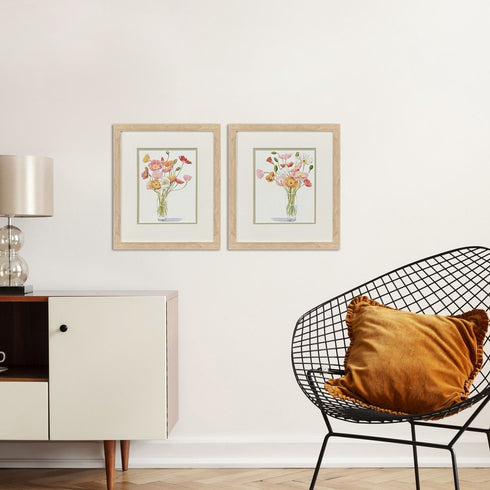 Set Of Two Wiry Poppies Brown Framed Wall Art