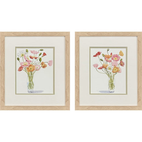 Set Of Two Wiry Poppies Brown Framed Wall Art