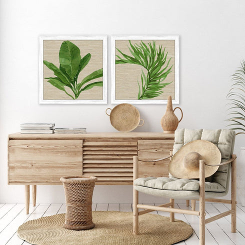 Set Of Two Palm Isle II Distressed White Framed Wall Art