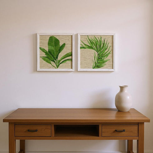 Set Of Two Palm Isle II Distressed White Framed Wall Art