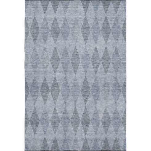 9' X 12' Denim Blue And Ivory Geometric Washable Area Rug With UV Protection