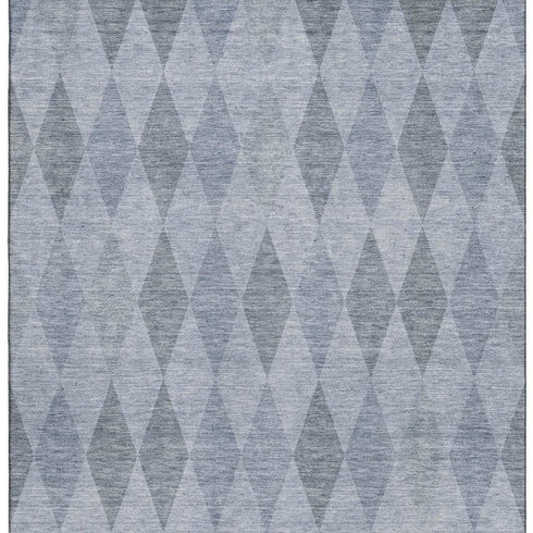 9' X 12' Denim Blue And Ivory Geometric Washable Area Rug With UV Protection