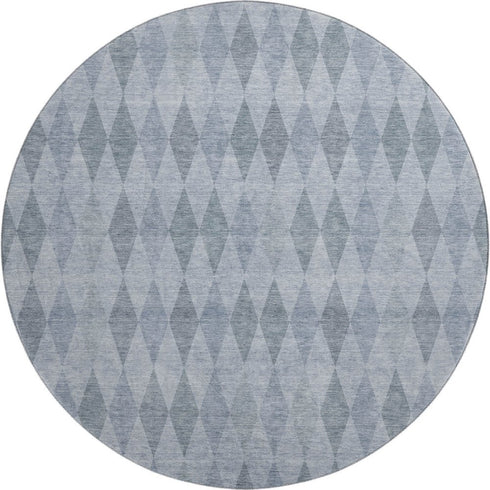 9' X 12' Denim Blue And Ivory Geometric Washable Area Rug With UV Protection