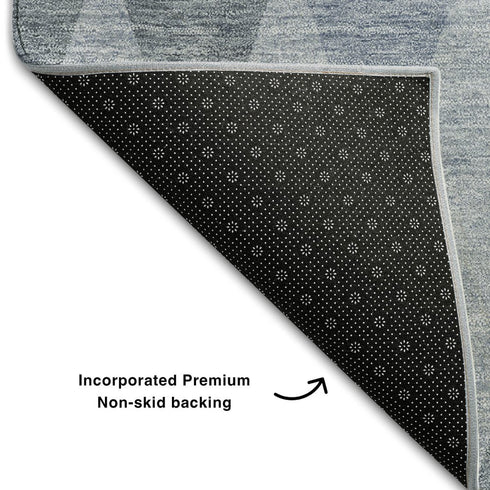 9' X 12' Denim Blue And Ivory Geometric Washable Area Rug With UV Protection