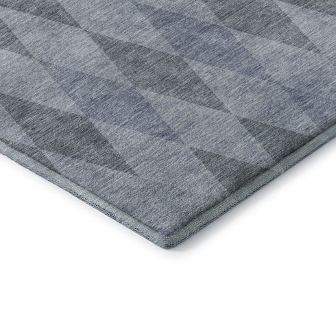 9' X 12' Denim Blue And Ivory Geometric Washable Area Rug With UV Protection
