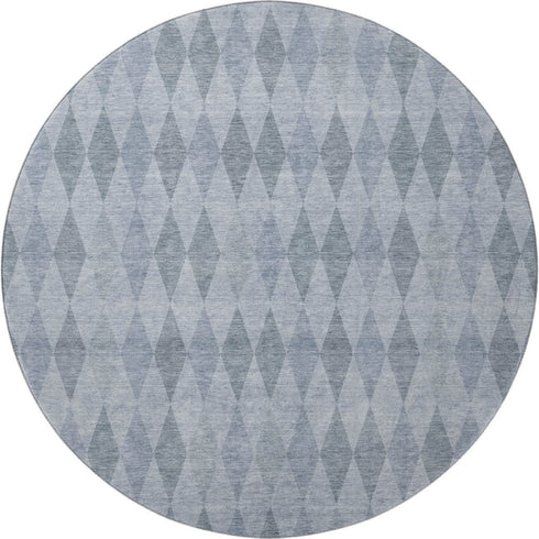 9' X 12' Denim Blue And Ivory Geometric Washable Area Rug With UV Protection