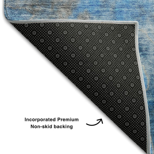 5' X 8' Blue And Gray Abstract Washable Area Rug With UV Protection
