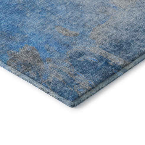 5' X 8' Blue And Gray Abstract Washable Area Rug With UV Protection