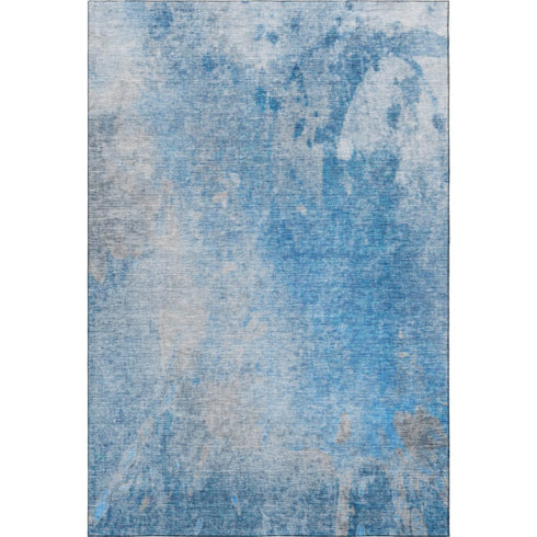5' X 8' Blue And Gray Abstract Washable Area Rug With UV Protection
