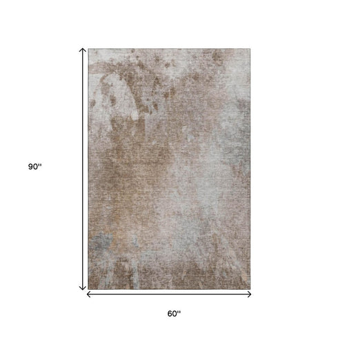 5' X 8' Coffee And Gray Abstract Washable Area Rug With UV Protection