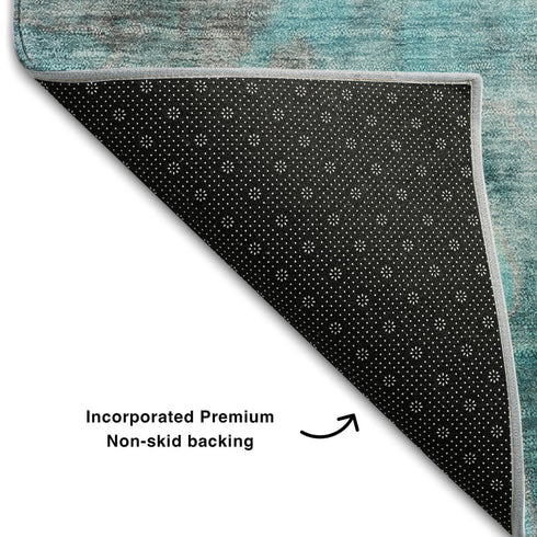 5' X 8' Teal And Gray Abstract Washable Area Rug With UV Protection