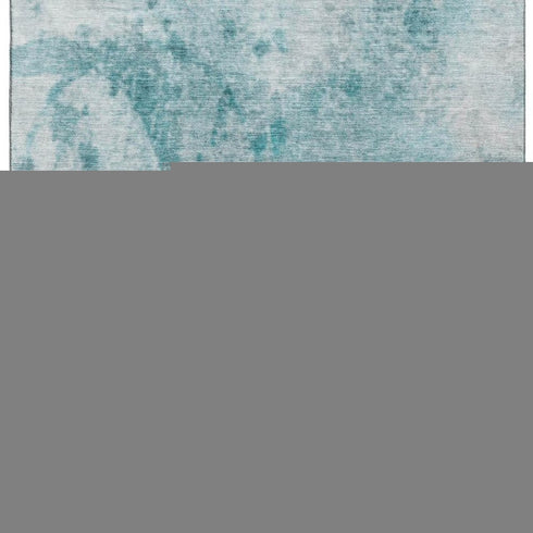 5' X 8' Teal And Gray Abstract Washable Area Rug With UV Protection