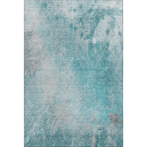 5' X 8' Teal And Gray Abstract Washable Area Rug With UV Protection