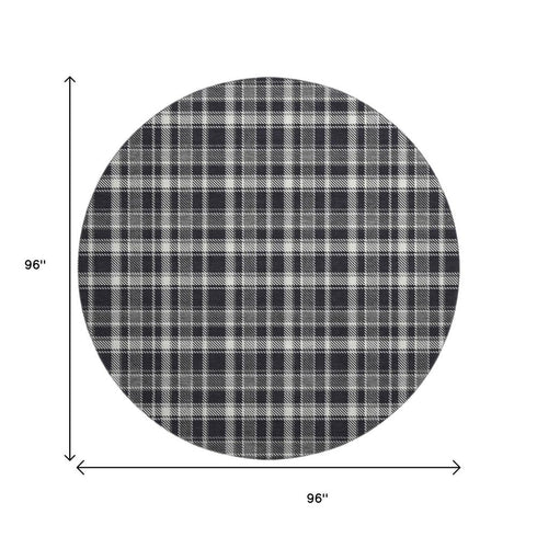 9' X 12' Black And Ivory Plaid Washable Area Rug With UV Protection