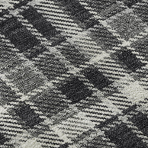 9' X 12' Black And Ivory Plaid Washable Area Rug With UV Protection